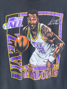 VTG Rare 1990 Karl Malone Utah Jazz Nutmeg Double Sided Shirt Size M/L